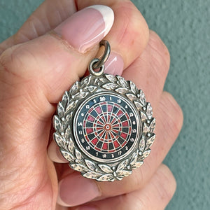 Vintage Silver Dartboard Watch Fob Pendant, England, Circa 1920