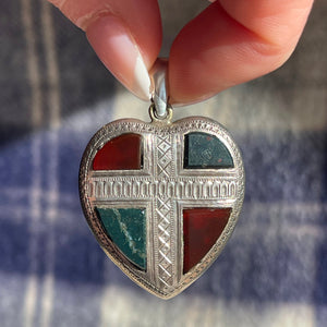 Victorian Scottish Sterling Silver Puffy Heart Pendant, c. 1880