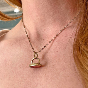 Early Victorian 15k Gold Carnelian Fob Pendant with Kingfisher Intaglio, c. 1830