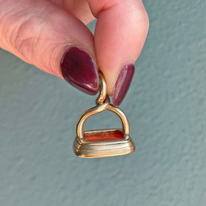 Early Victorian 15k Gold Carnelian Fob Pendant with Kingfisher Intaglio, c. 1830