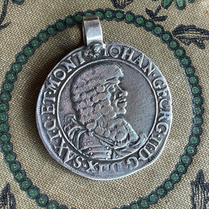 Antique 1674 Saxony Johann Georg II Silver Thaler Pendant in Unaltered Condition