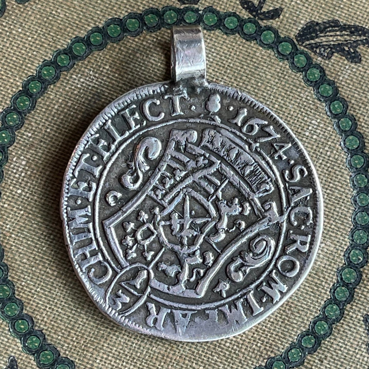 Antique 1674 Saxony Johann Georg II Silver Thaler Pendant in Unaltered Condition