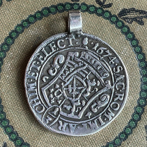 Antique 1674 Saxony Johann Georg II Silver Thaler Pendant in Unaltered Condition