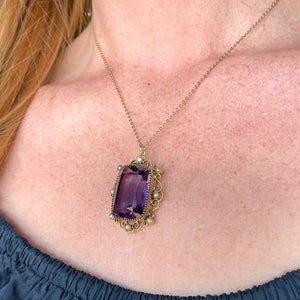 Antique Edwardian Amethyst and Pearl Pendant in 15k Gold