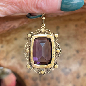 Antique Edwardian Amethyst and Pearl Pendant in 15k Gold