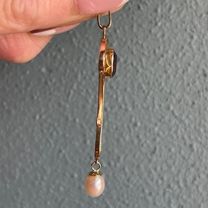 Art Nouveau 15K Gold Pendant with Amethyst and Pearl Drop