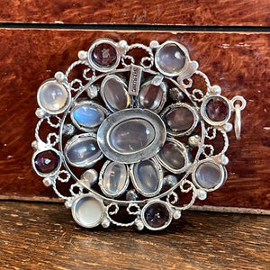 Antique Moonstone Amethyst Pendant Sterling Silver