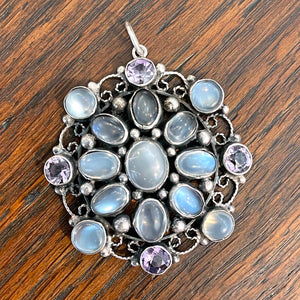 Antique Moonstone Amethyst Pendant Sterling Silver