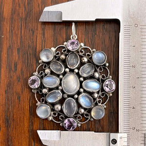 Antique Moonstone Amethyst Pendant Sterling Silver