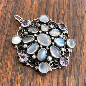 Antique Moonstone Amethyst Pendant Sterling Silver