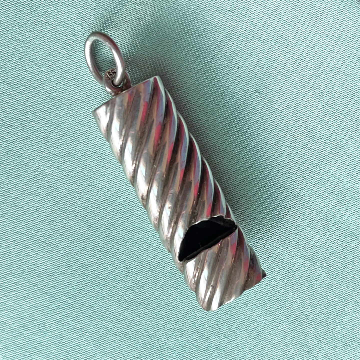 Victorian Sterling Silver Whistle Pendant, Swirl Design, c. 1890