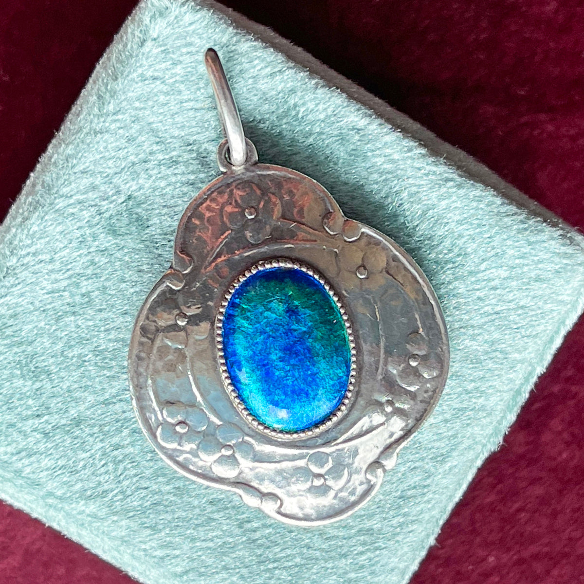 Murrle Bennett & Co. Arts and Crafts Enamel Pendant in Fine Silver, c. 1910