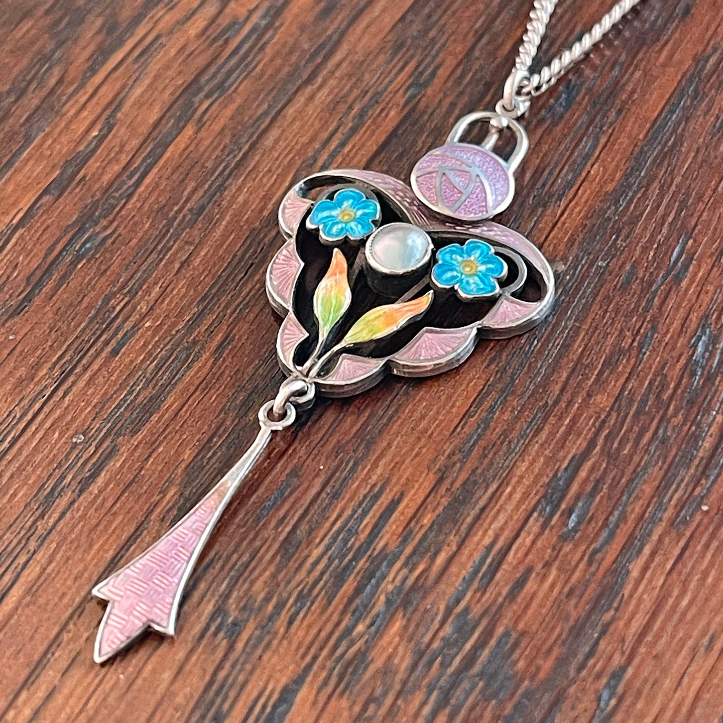 Arts and Crafts Silver Enamel Pendant with Blister Pearl, Circa 1910