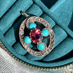 Victorian Tourmaline, Persian Turquoise, and Diamond Pendant, England, c. 1890