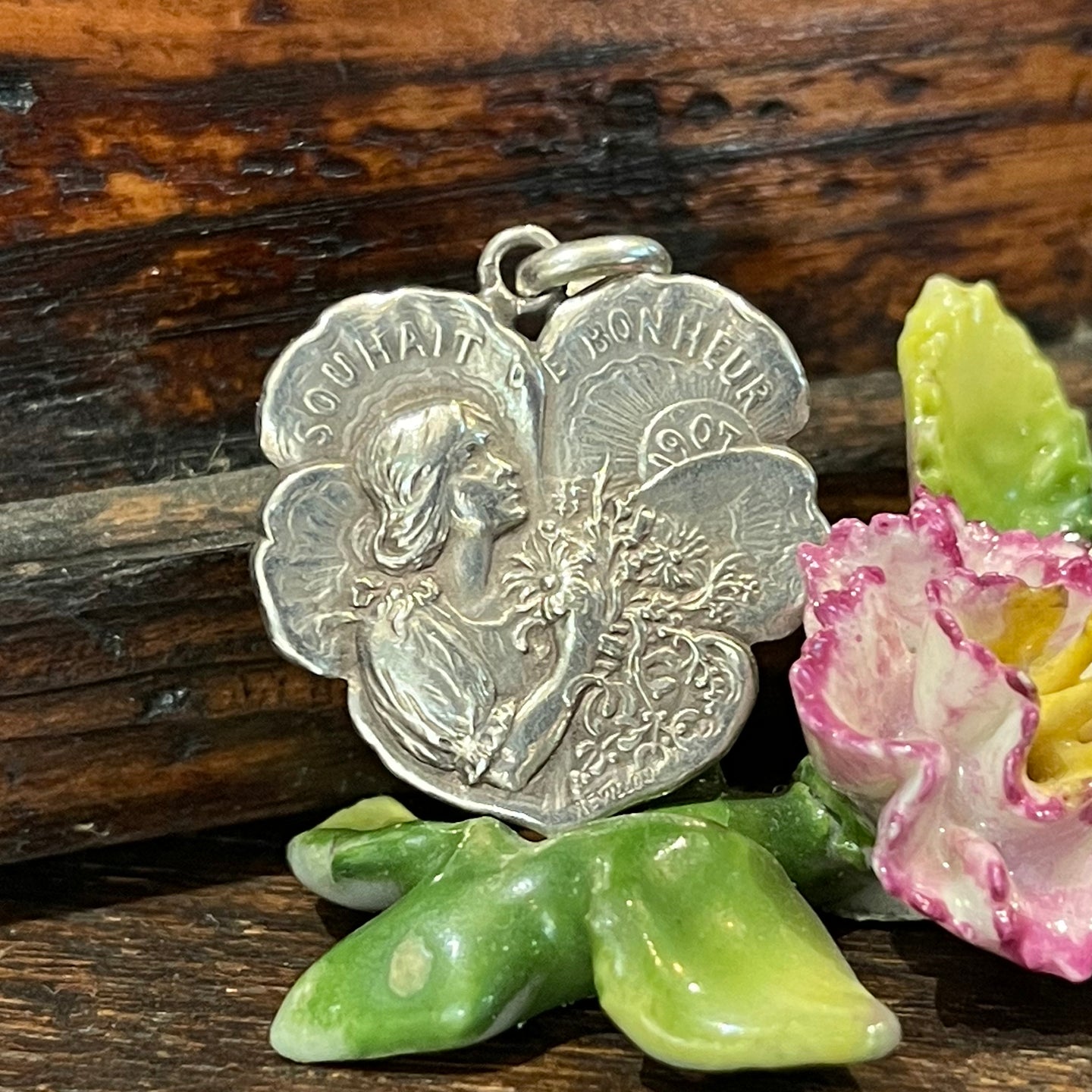 1907 French Art Nouveau Silver Pendant by Révillon "Wish for Happiness"