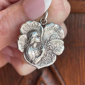 1907 French Art Nouveau Silver Pendant by Révillon "Wish for Happiness"