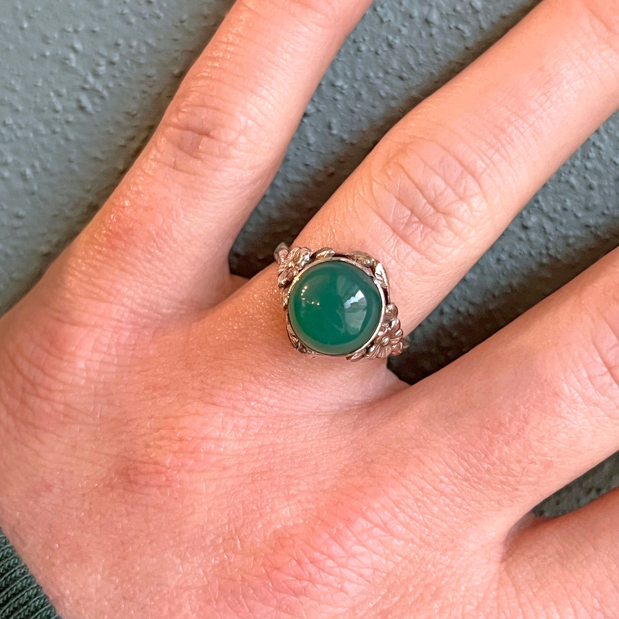 Antique Arts & Crafts Era Silver Chalcedony Ring