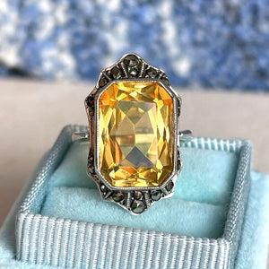 Art Deco Silver Citrine & Marcasite Ring