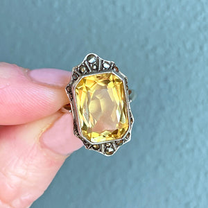 Art Deco Silver Citrine & Marcasite Ring