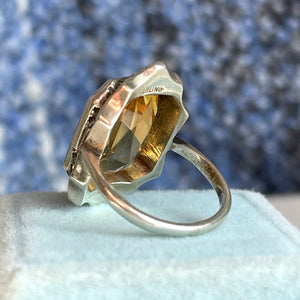 Art Deco Silver Citrine & Marcasite Ring