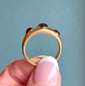 Stunning Victorian 3 Stone Garnet Ring 18k Gold