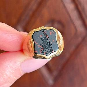 Victorian Bloodstone Signet Ring 18k Gold 1881