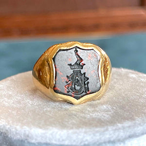 Victorian Bloodstone Signet Ring 18k Gold 1881