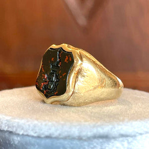 Victorian Bloodstone Signet Ring 18k Gold 1881