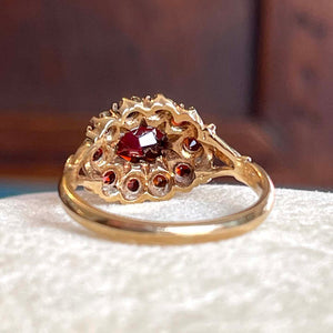 Vintage English Garnet Cluster Ring 9K Gold