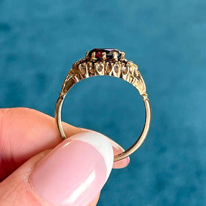 Vintage English Garnet Cluster Ring 9K Gold