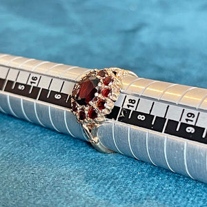 Vintage English Garnet Cluster Ring 9K Gold