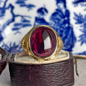 Victorian 18K Gold & Cabochon Garnet Ring, Sheffield 1882