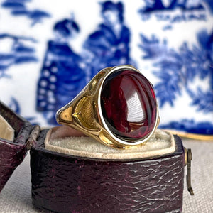 Victorian 18K Gold & Cabochon Garnet Ring, Sheffield 1882