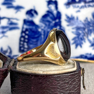 Victorian 18K Gold & Cabochon Garnet Ring, Sheffield 1882