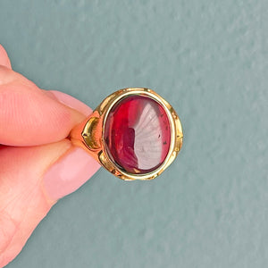 Victorian 18K Gold & Cabochon Garnet Ring, Sheffield 1882