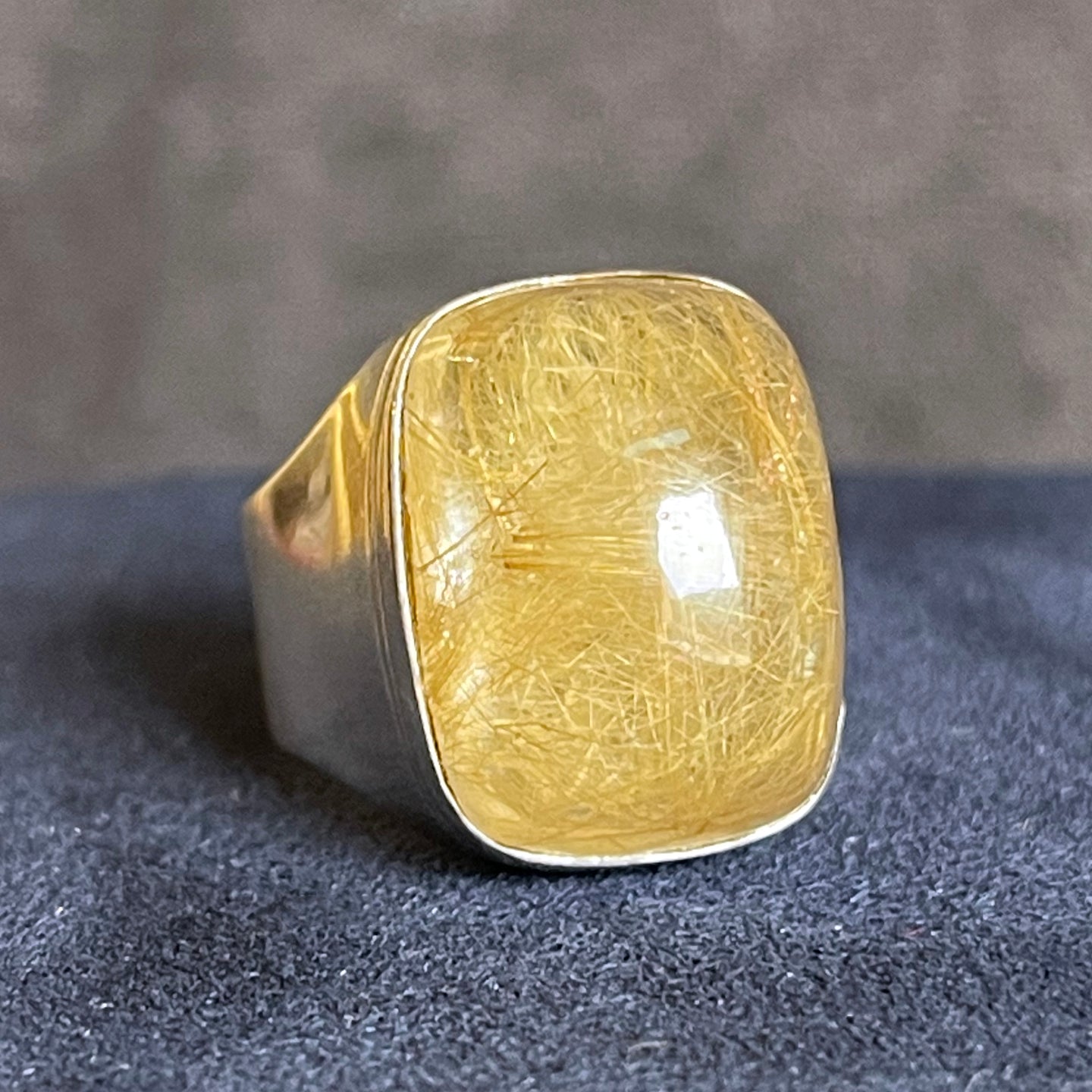 Bold Rutilated Quartz Silver Statement Ring, Hallmarked, Size 8.75