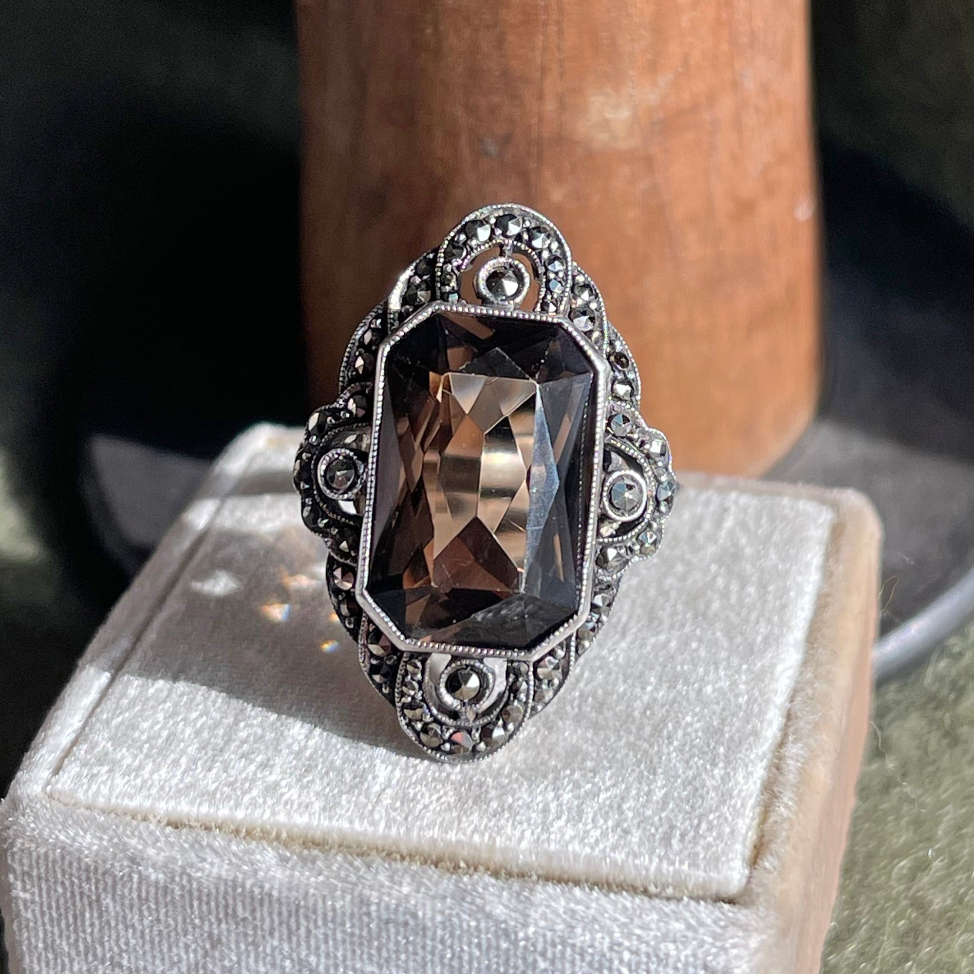 Vintage Silver Marcasite Citrine Ring