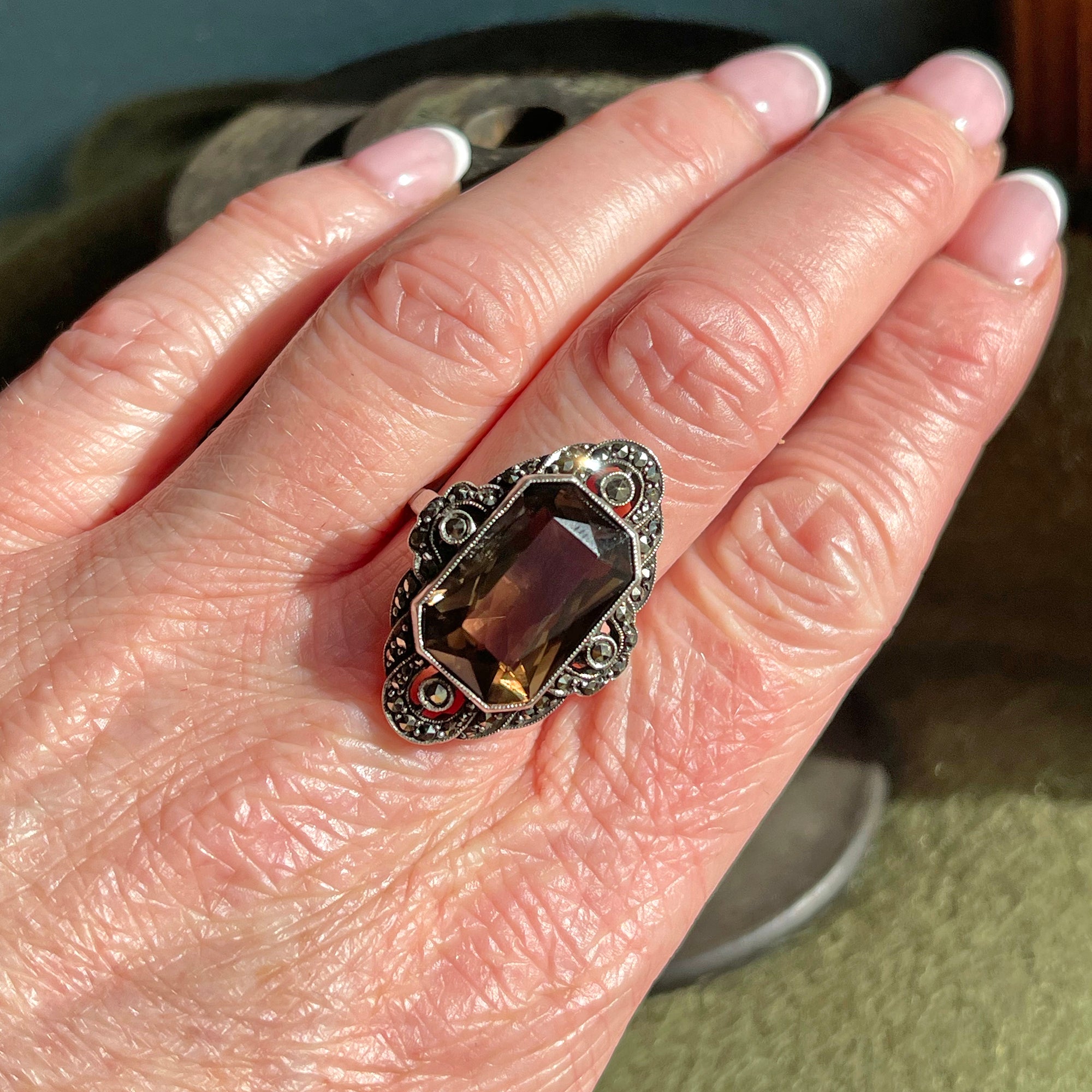 Vintage Silver Marcasite Citrine Ring