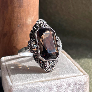 Vintage Silver Marcasite Citrine Ring