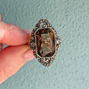 Vintage Silver Marcasite Citrine Ring