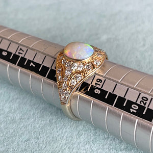 Antique 14K Gold & Platinum Opal and Diamond Ring