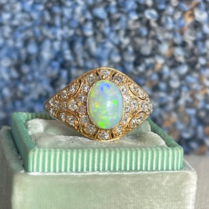 Antique 14K Gold & Platinum Opal and Diamond Ring