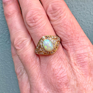 Antique 14K Gold & Platinum Opal and Diamond Ring