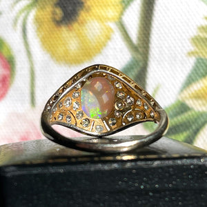 Antique 14K Gold & Platinum Opal and Diamond Ring