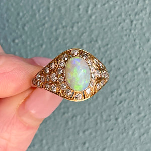 Antique 14K Gold & Platinum Opal and Diamond Ring