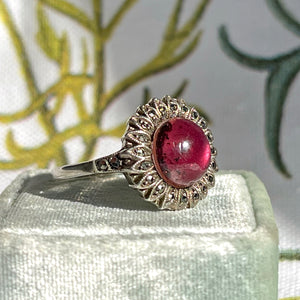 Antique Art Deco Silver Garnet & Marcasite Daisy Ring, c. 1920