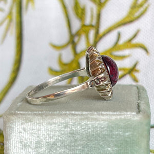 Antique Art Deco Silver Garnet & Marcasite Daisy Ring, c. 1920