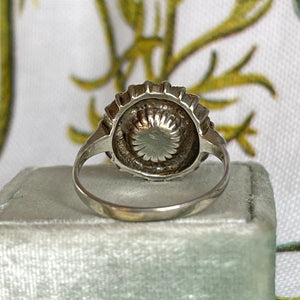 Antique Art Deco Silver Garnet & Marcasite Daisy Ring, c. 1920