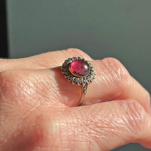 Antique Art Deco Silver Garnet & Marcasite Daisy Ring, c. 1920