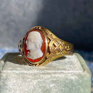 Victorian 15K Carnelian Shakespeare Cameo Ring